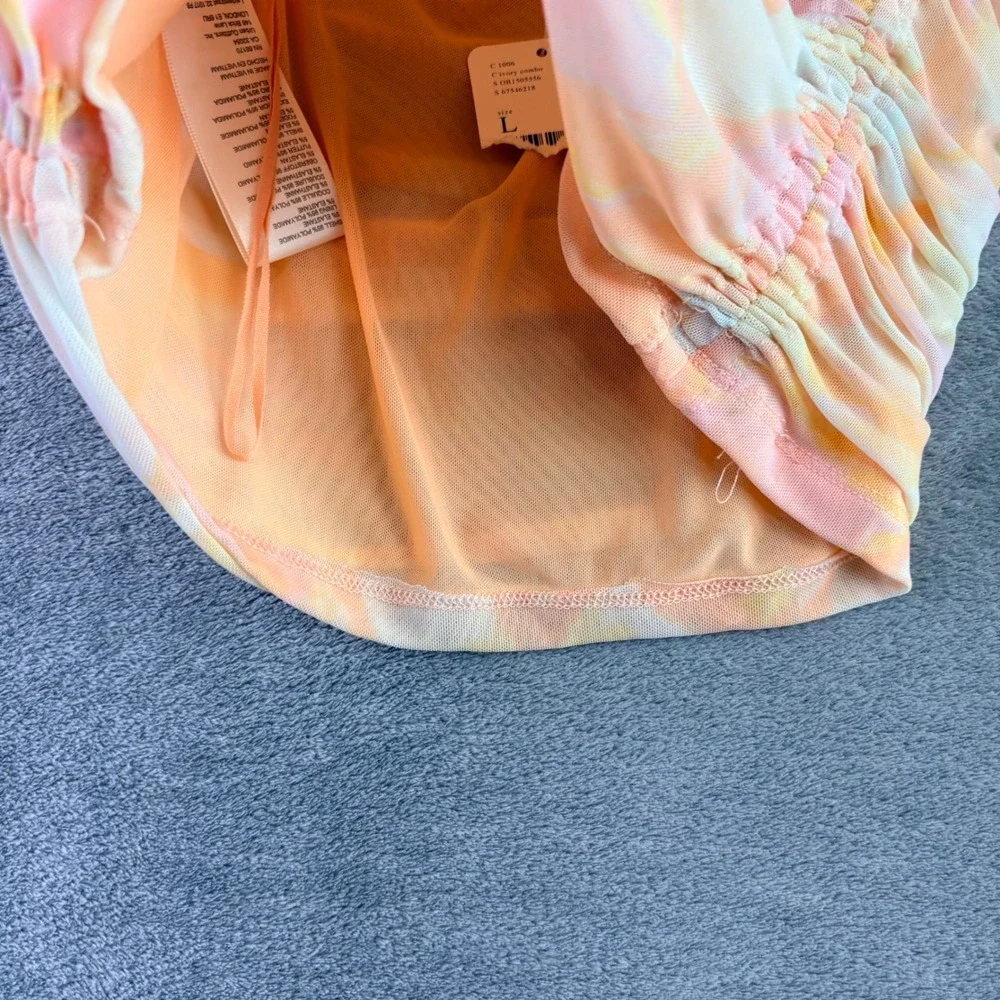 Free People L‎ Avenue Ivory Orange Ruched Mesh Tie Dye Tank Top Boho Summer NWT